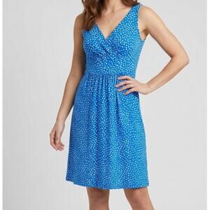 Chaps Womens Size 6 Sleeveless Dress Blue White Polka Dot V Neck Polyester